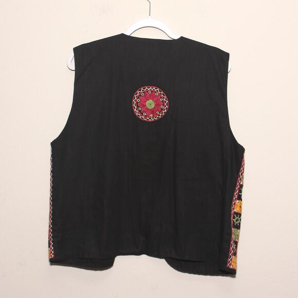 Vintage Passports Boho Cotton Mirror Accent Embroidered Vest Size Large - Picture 2 of 7